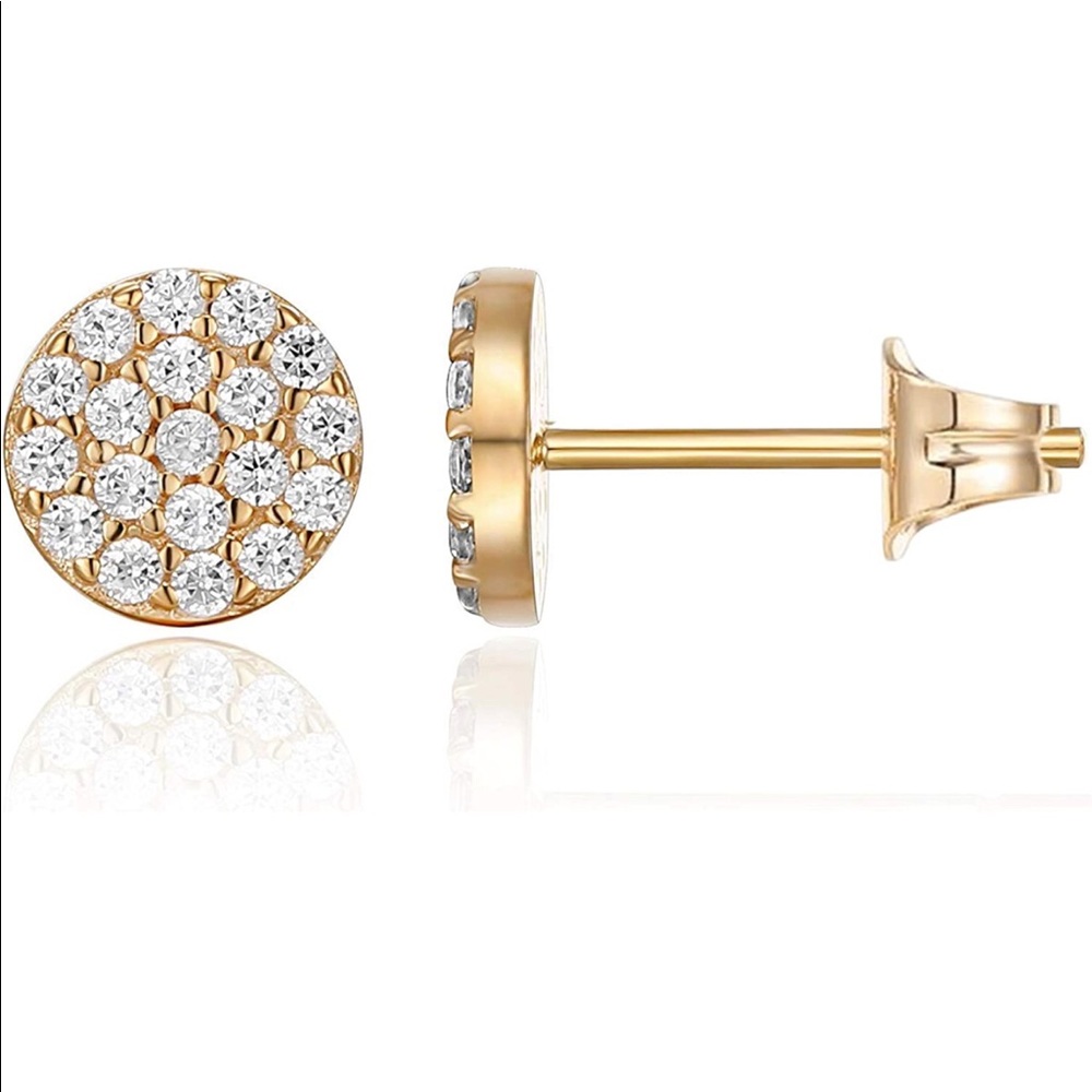 Gold Round CZ Stud Earring
